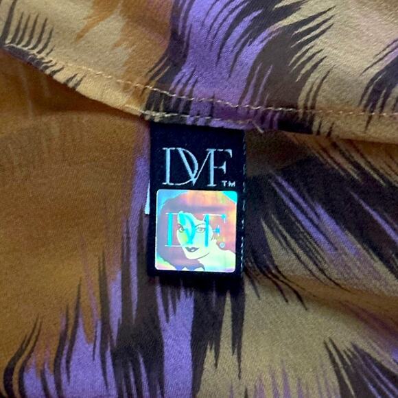 DIANE VON FURSTENBERG 100%Silk Midi Sheath Dress Sleeveless Animal Print Chic L - Picture 8 of 10